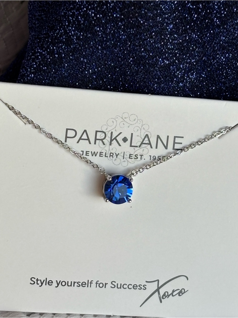 Park Lane Impression Silver Necklace with Deep Blue Crystal Pendant - Picture 8 of 10